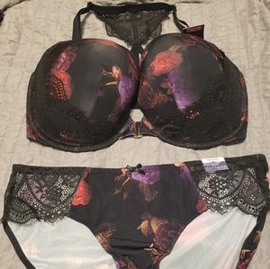 Lane Bryant / Ca Floral and Lace Bra and Panty Set